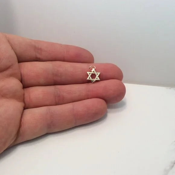 14k Solid Real Yellow Gold Star Of David Small pendantcharm.70gr
